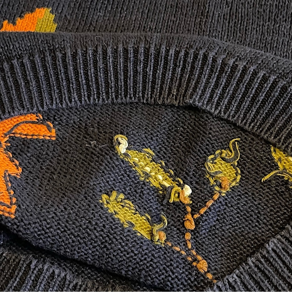 Hasting & Smith Vintage Intarsia Sweater Fall Leaves Grapes Cotton Ramie Size M - Picture 14 of 15